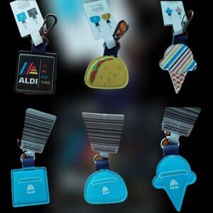 3 KEYCHAIN QUARTER HOLDERS KEEPERS aldi Aldi's ice cream cone taco logo grocery